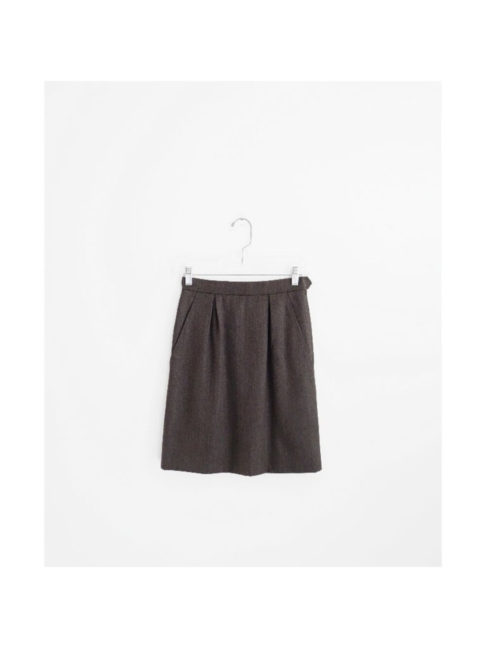 Vtg 80s Yves Saint Laurent Brown Umber Wool Pleated Front Skirt FR 36 24 25 XS